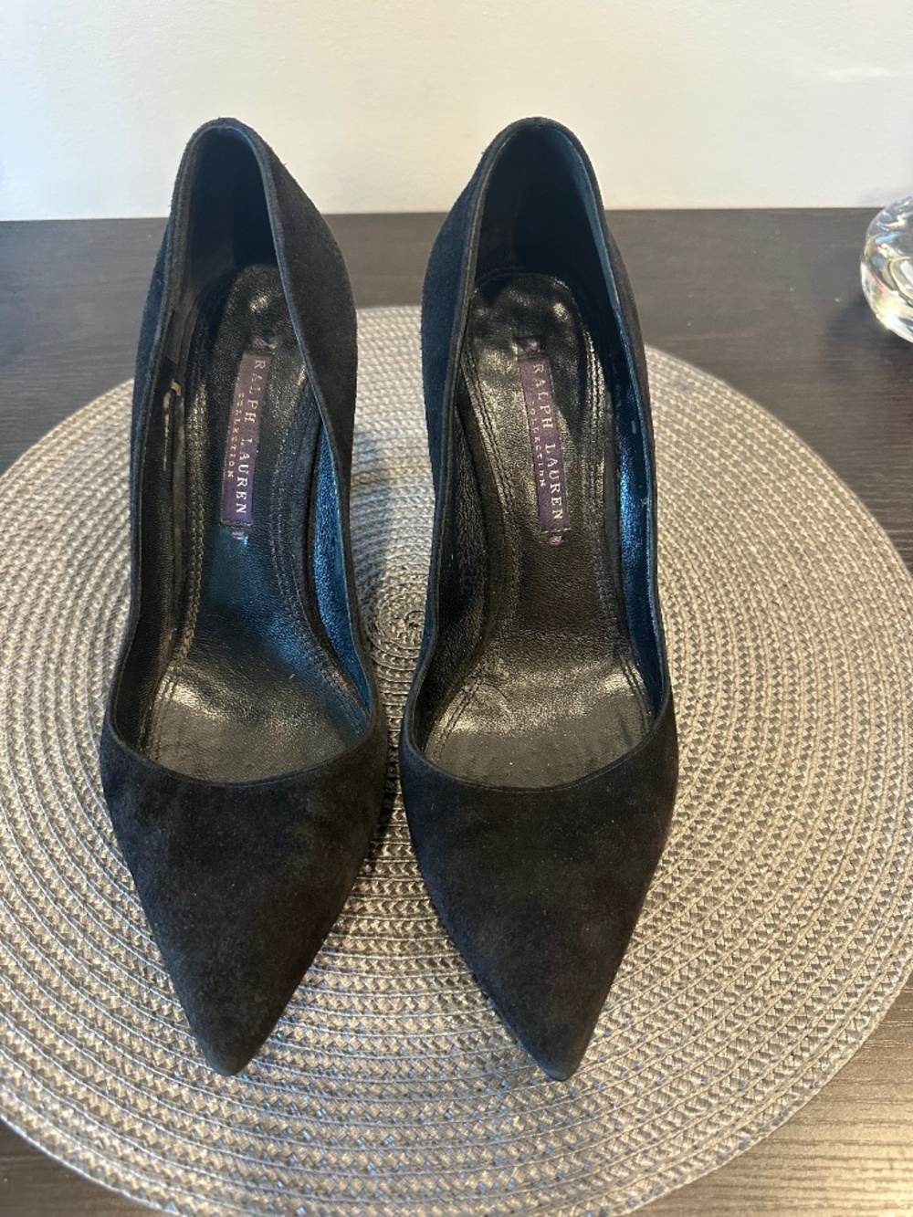 These are the Ralph Lauren Collection Purple Label black suede pointed-toe pumps
